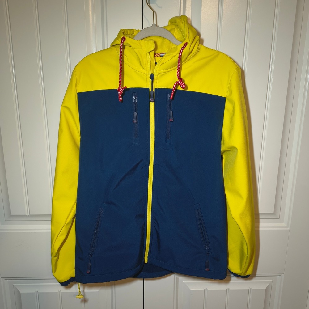 Princess Cruises Mens Yellow Navy Blue‎ Softshell Hooded Jacket Fleece Lined Med